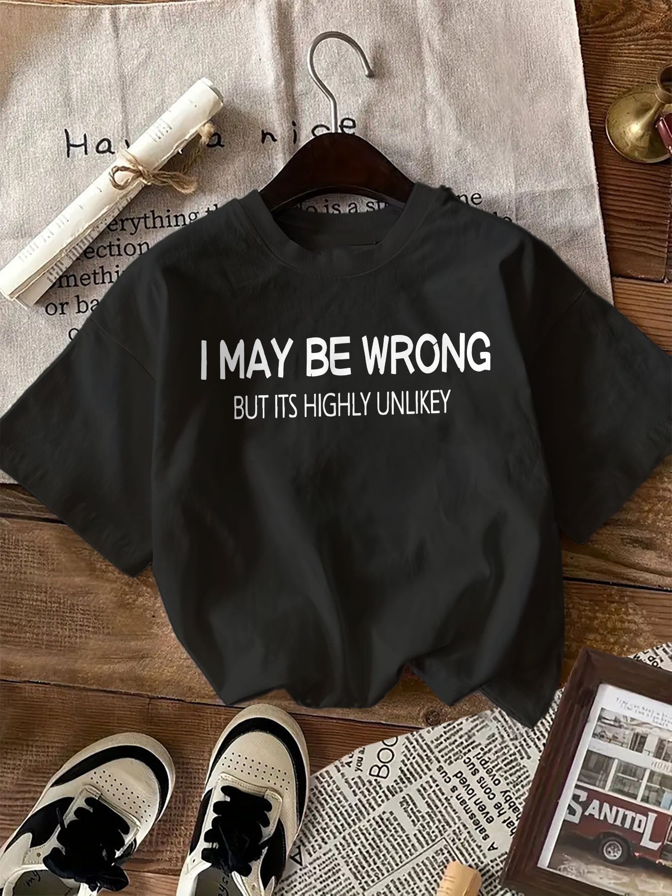 Women'S T-Shirt with "I May Be Wrong But It'S Highly Unlikely" Letter Print, Casual Crew Neck Short Sleeve Top, All-Season Knit Fabric Tee, 100%, 180gsm - Regular Length - Celestial Couture