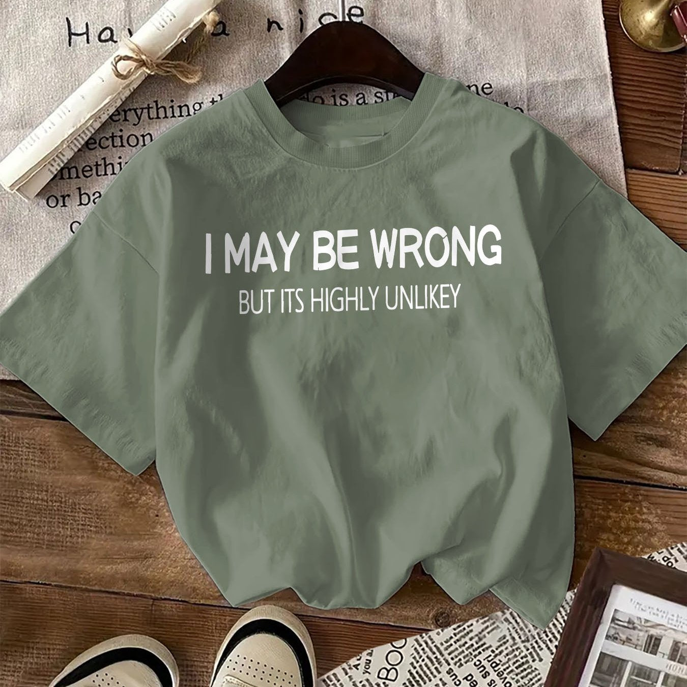 Women'S T-Shirt with "I May Be Wrong But It'S Highly Unlikely" Letter Print, Casual Crew Neck Short Sleeve Top, All-Season Knit Fabric Tee, 100%, 180gsm - Regular Length - Celestial Couture