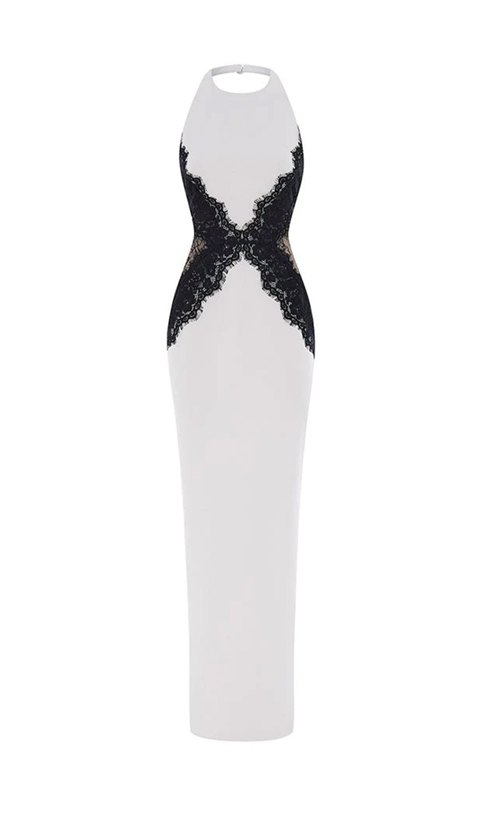 Open Back Maxi Dress In Crepe & Lace