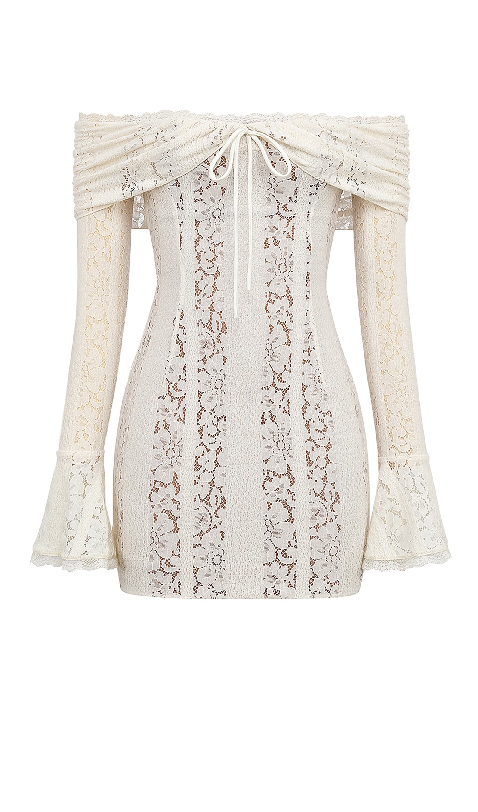 Vintage Floral Lace Off Shoulder Mini Dress