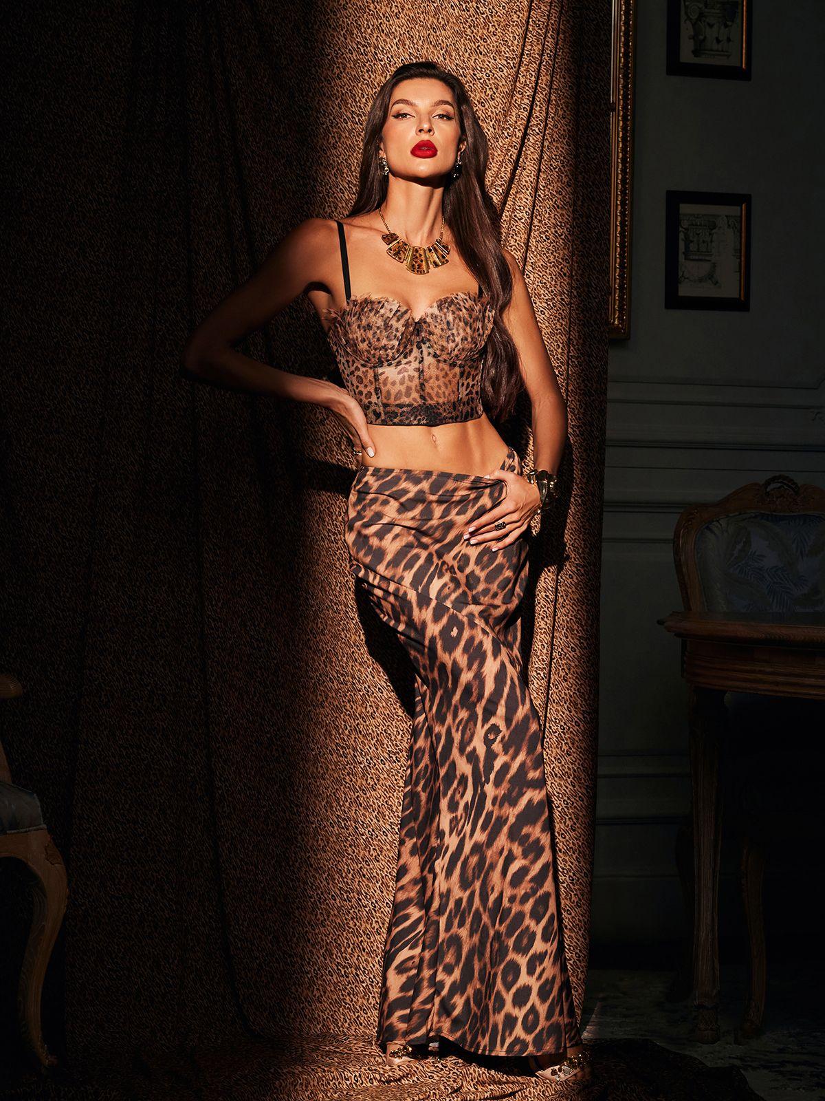 Chic Brown Leopard Print Spaghetti Strap Top by Mitchell - Celestial Couture