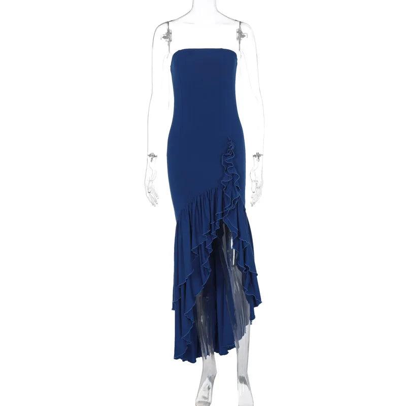 Strapless Ruffle Backless Sexy Dress Women 2024 Elegant Evening Prom Dress Bodycon Maxi Long Summer Dress Vestidos - Celestial Couture