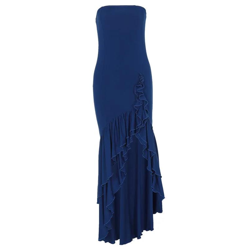 Strapless Ruffle Backless Sexy Dress Women 2024 Elegant Evening Prom Dress Bodycon Maxi Long Summer Dress Vestidos - Celestial Couture
