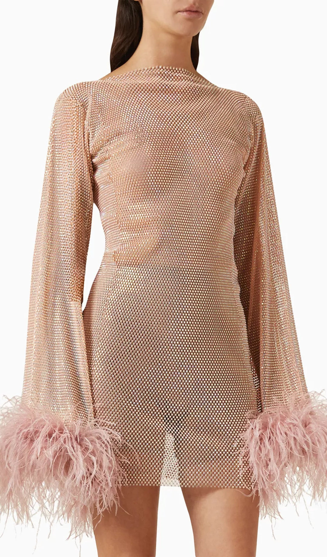Sheer Rhinestone Mini Dress - Celestia Couture