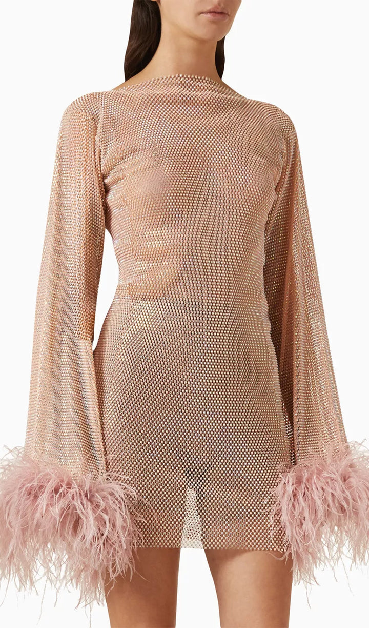 Sheer Rhinestone Mini Dress - Celestia Couture