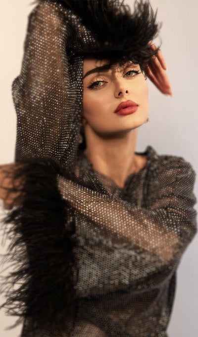 Sheer Rhinestone Mini Dress