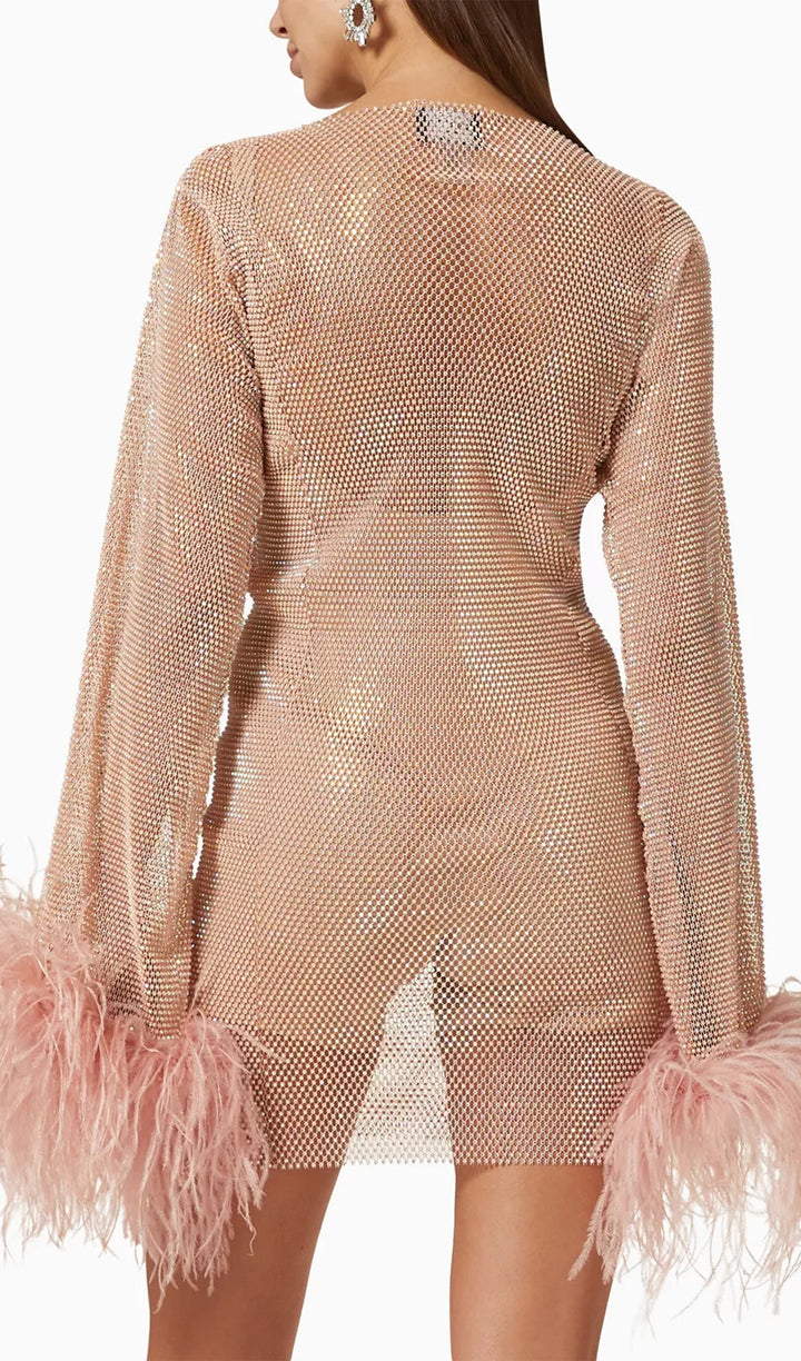 Sheer Rhinestone Mini Dress - Celestia Couture