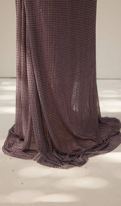 Diamante Off Shoulder Maxi Dress - Gray Purple