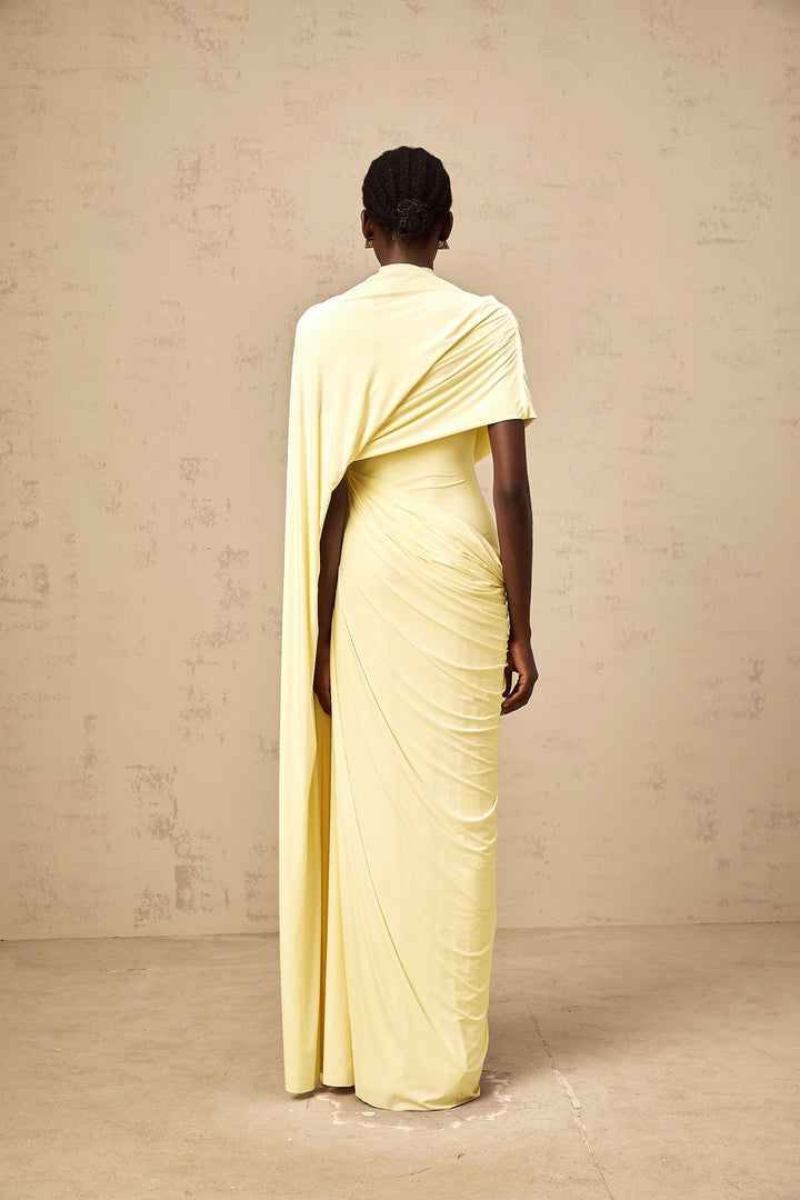 Fenolla asymmetrical draped cape &amp; dress matching set - Celestia Couture