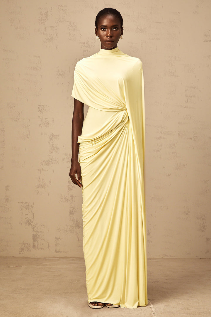 Fenolla asymmetrical draped cape &amp; dress matching set - Celestia Couture