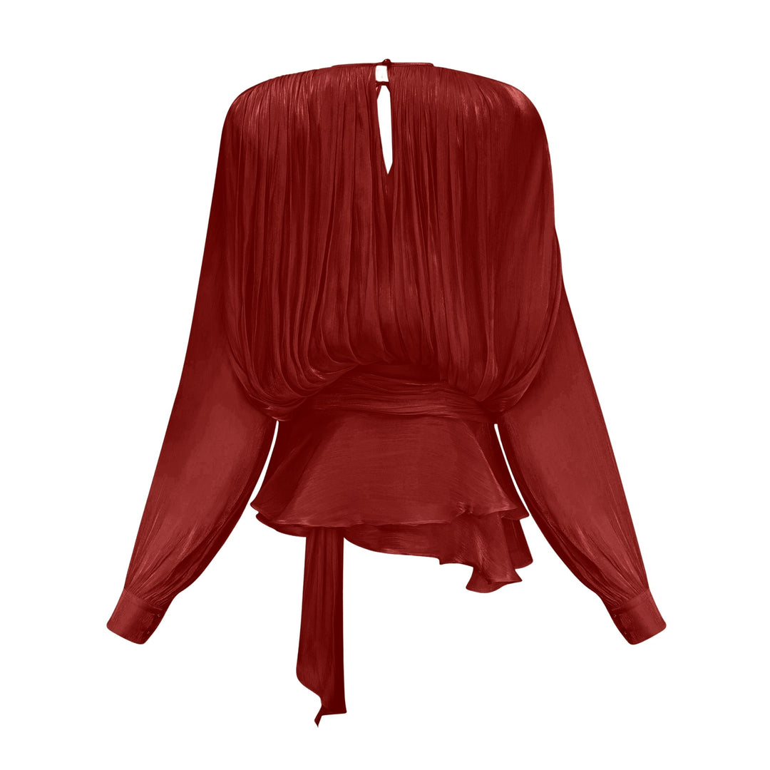 Eugénie fully-pleated ruffled mini dress in Red - Celestia Couture