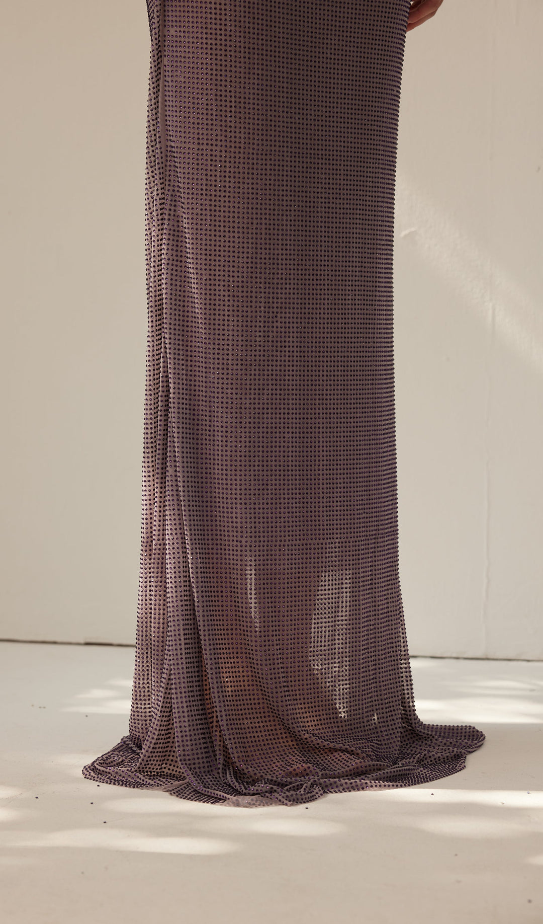 Diamante Off Shoulder Maxi Dress - Gray Purple - Celestia Couture