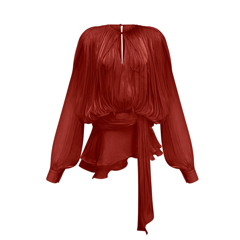 Eugénie fully-pleated ruffled mini dress in Red - Celestia Couture