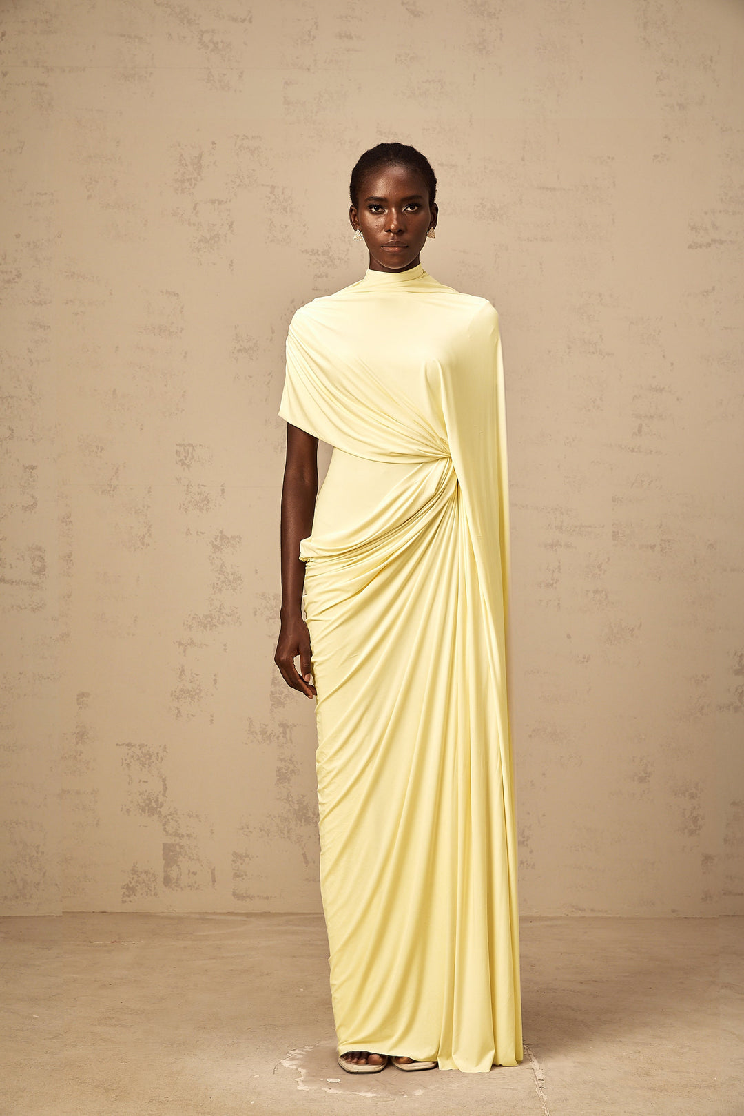 Fenolla asymmetrical draped cape &amp; dress matching set - Celestia Couture