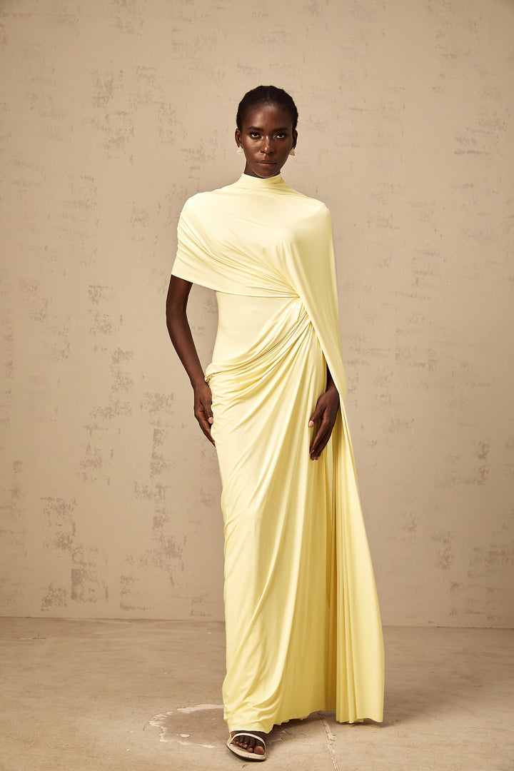 Fenolla asymmetrical draped cape &amp; dress matching set - Celestia Couture