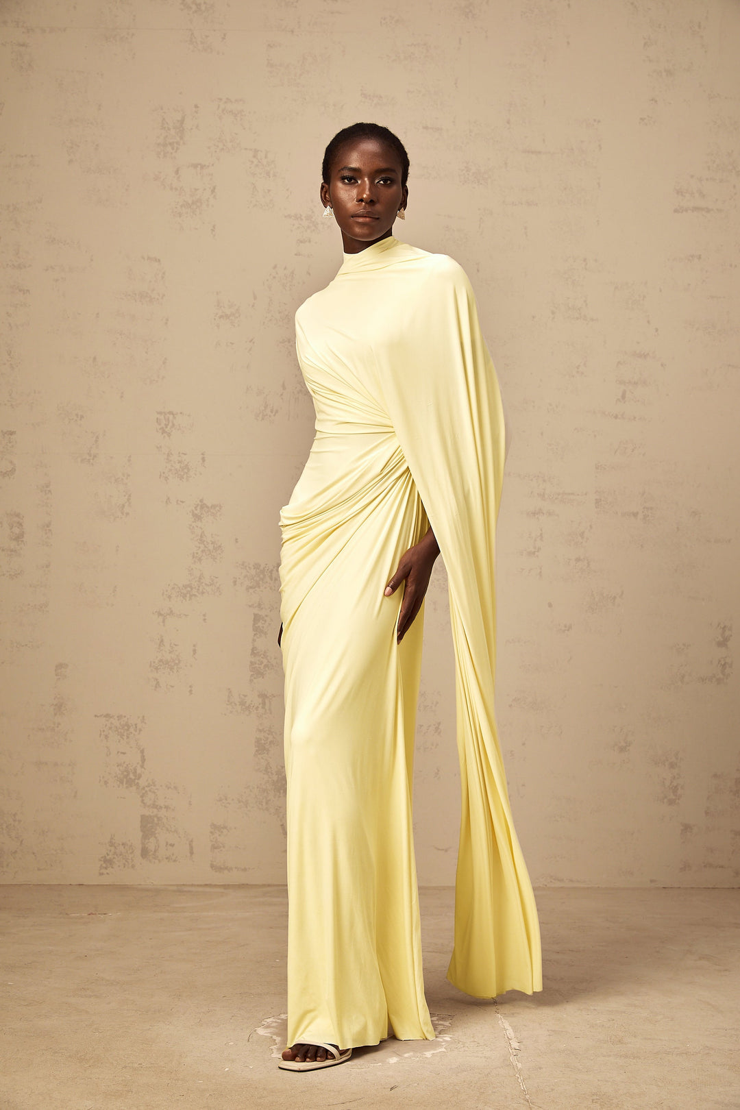 Fenolla asymmetrical draped cape &amp; dress matching set - Celestia Couture