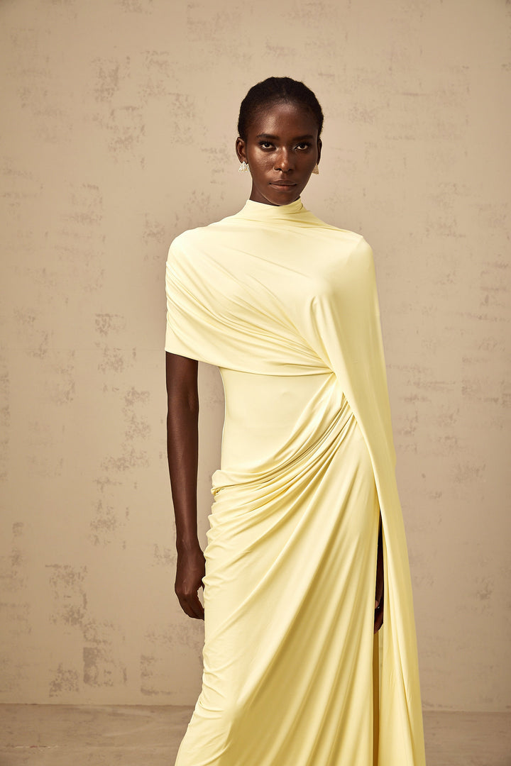 Fenolla asymmetrical draped cape &amp; dress matching set - Celestia Couture