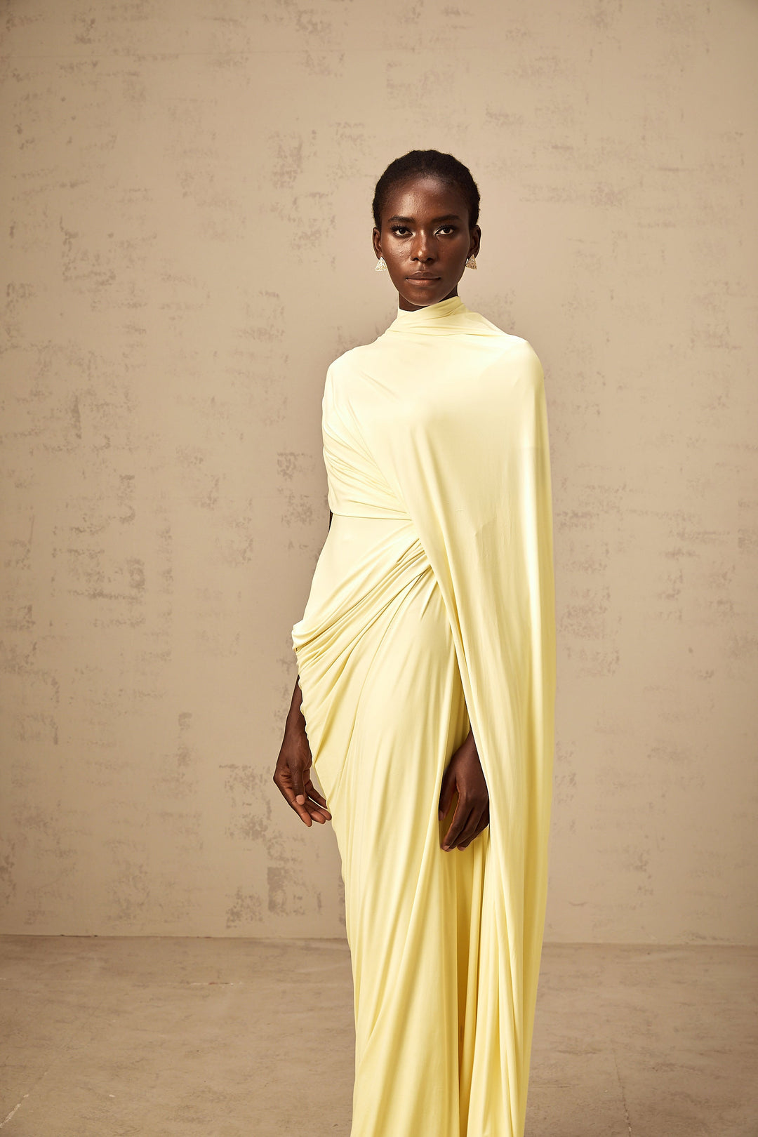Fenolla asymmetrical draped cape &amp; dress matching set - Celestia Couture
