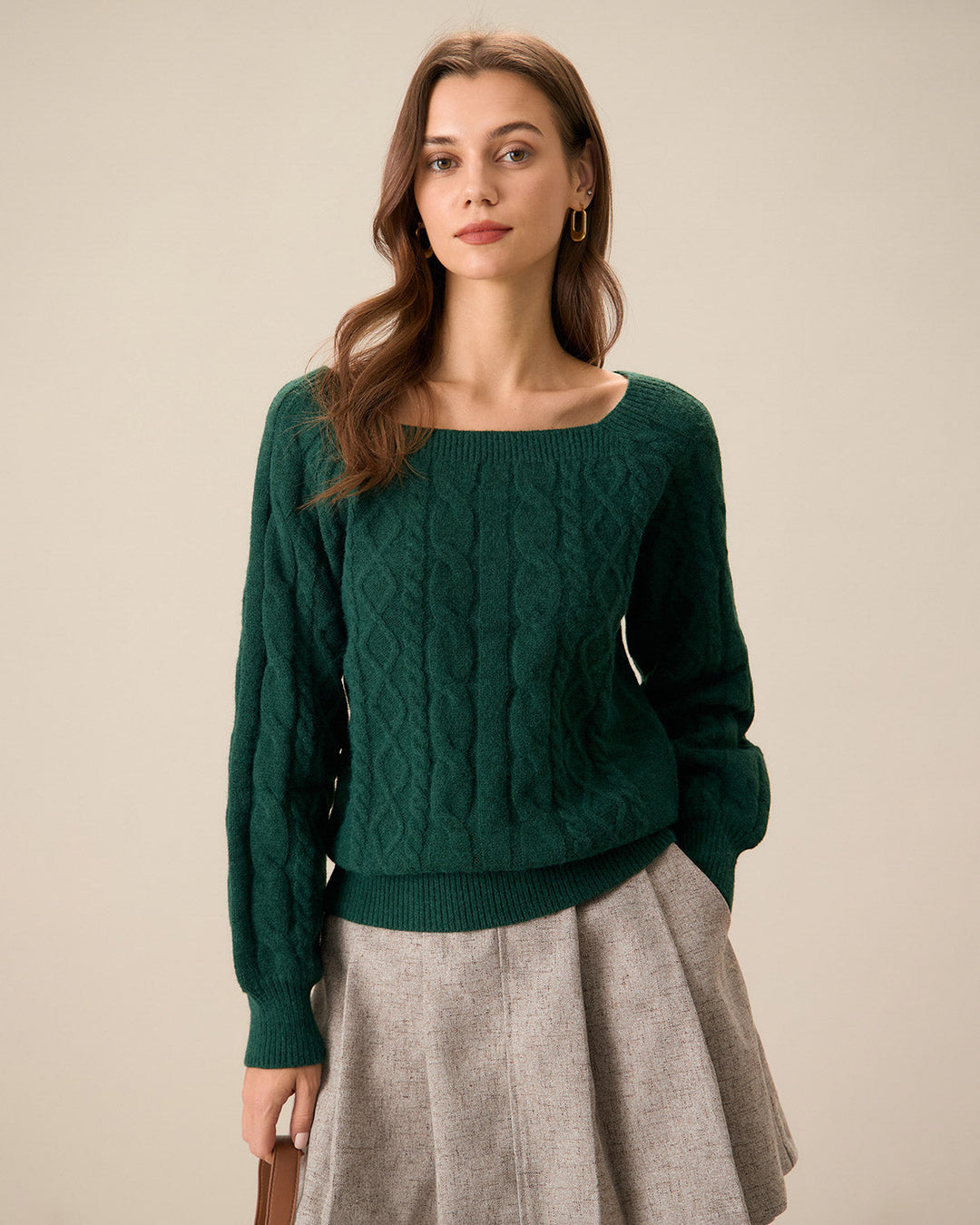 Green Romance Cable Knit Crew Sweater - Celestia Couture