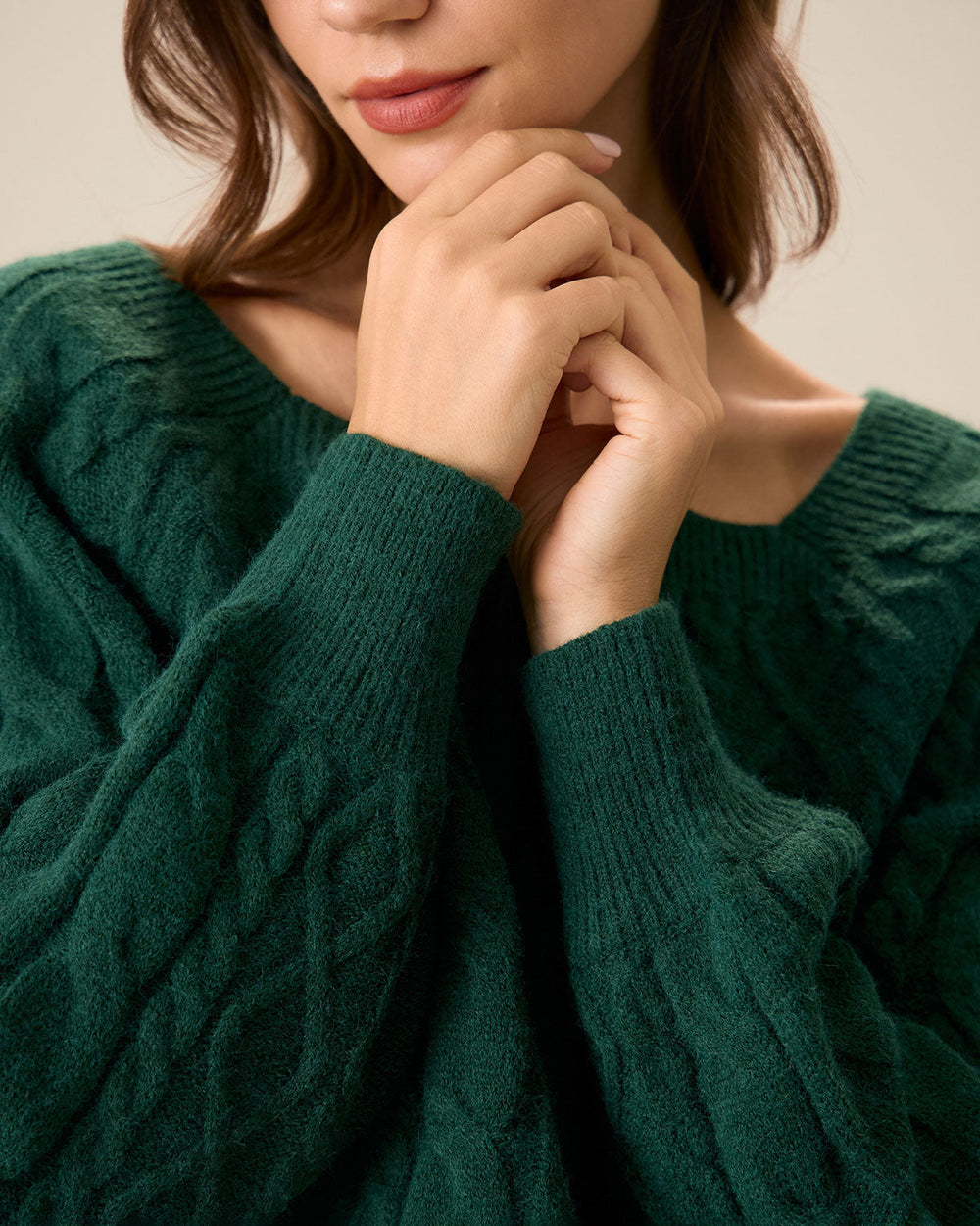 Green Romance Cable Knit Crew Sweater - Celestia Couture