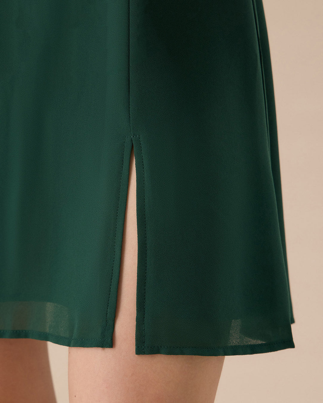 The Green Stand Collar Sheer Slit Mini Dress - Celestia Couture