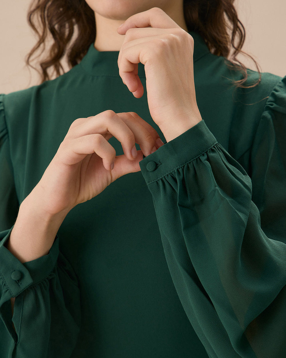 The Green Stand Collar Sheer Slit Mini Dress - Celestia Couture