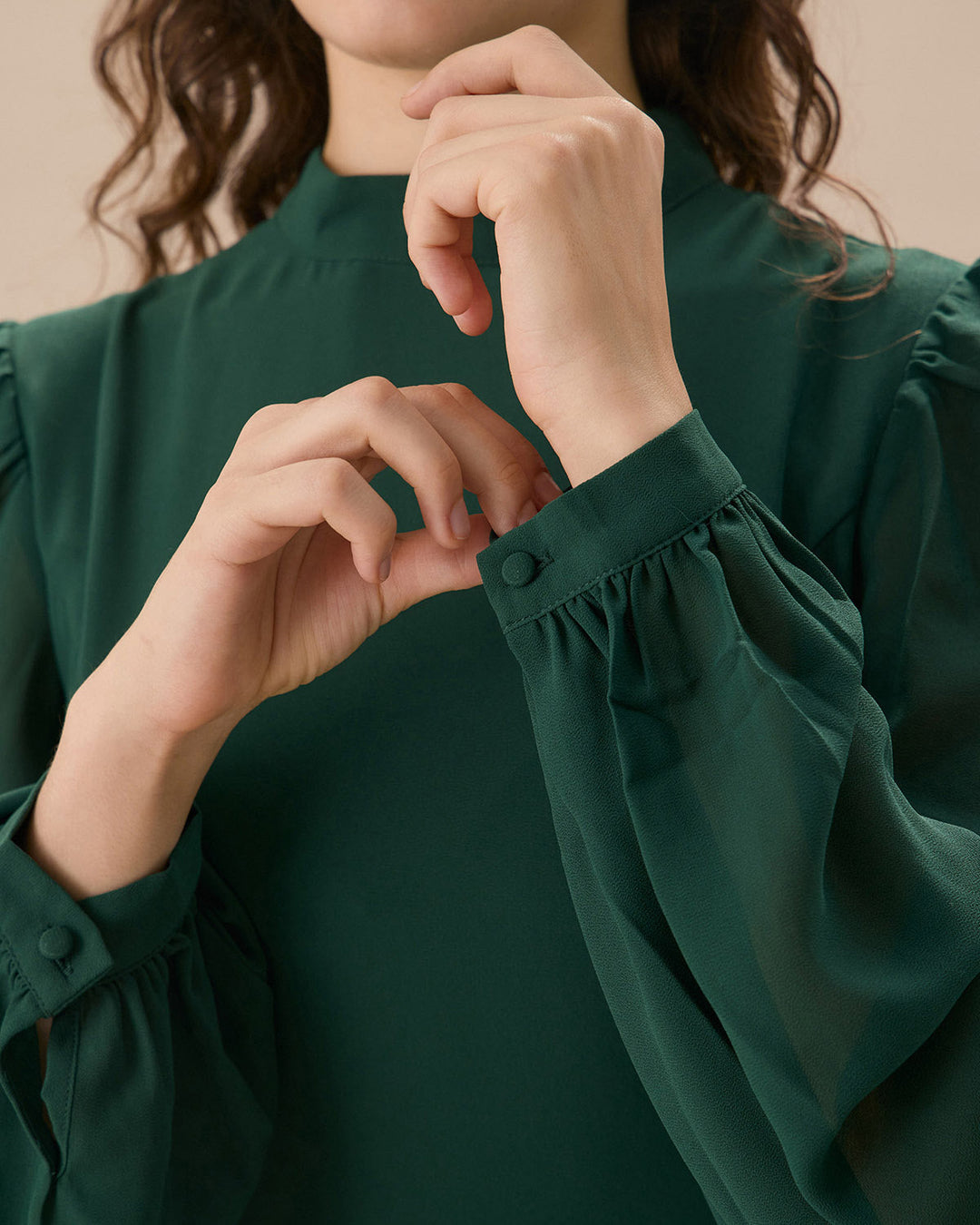 The Green Stand Collar Sheer Slit Mini Dress - Celestia Couture