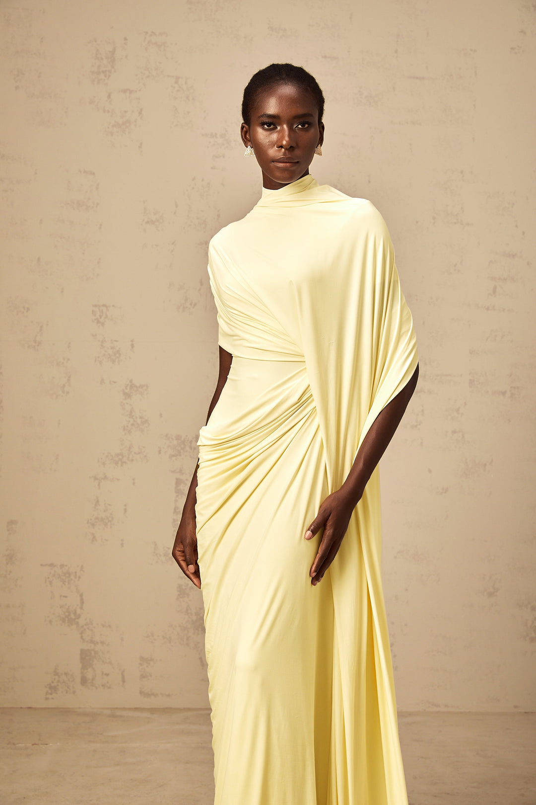 Fenolla asymmetrical draped cape &amp; dress matching set - Celestia Couture