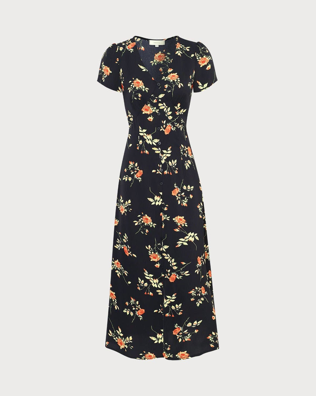 The Black V Neck Floral Short Sleeve Maxi Dress - Celestia Couture