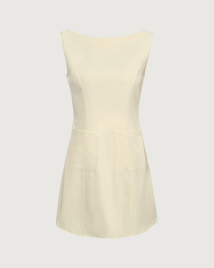 The Yellow Boat Neck Cutout Mini Dress - Celestia Couture