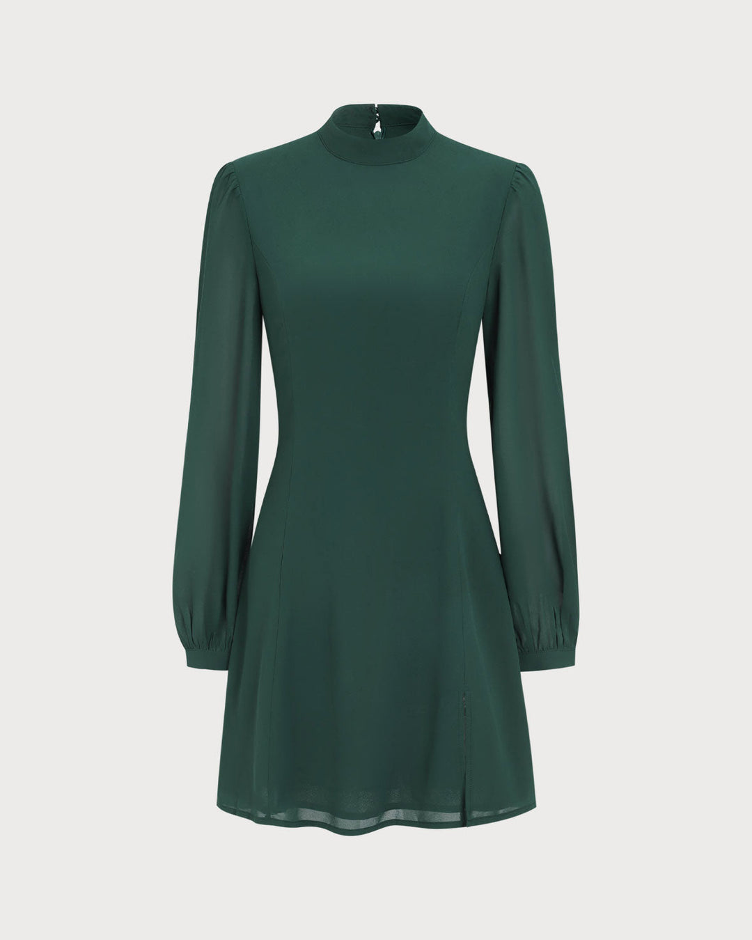 The Green Stand Collar Sheer Slit Mini Dress - Celestia Couture