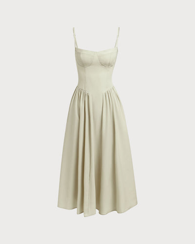 Siena Sundress Green Square Neck Pocket Slip Midi Dress