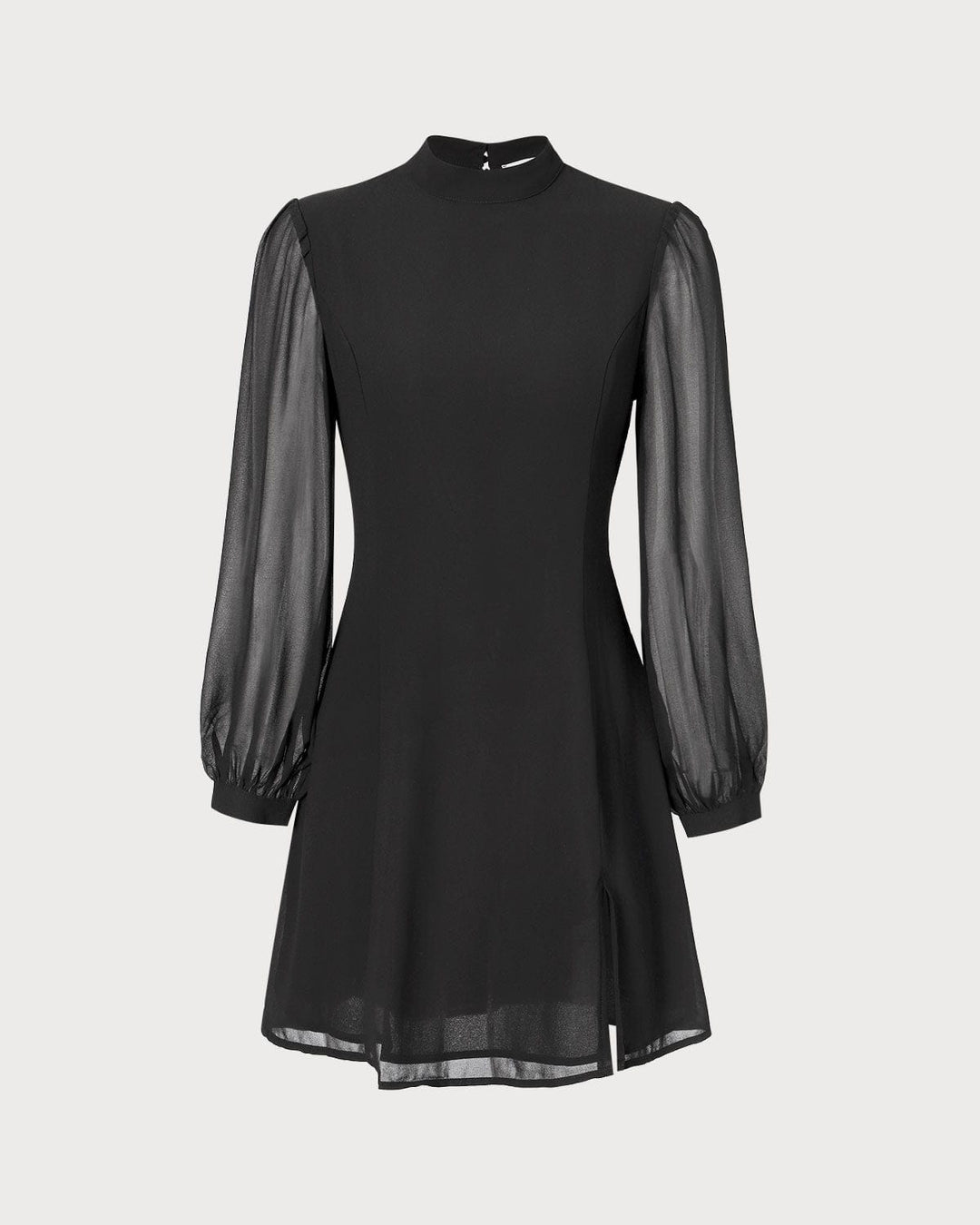 The Black Stand Collar Sheer Slit Mini Dress - Celestia Couture