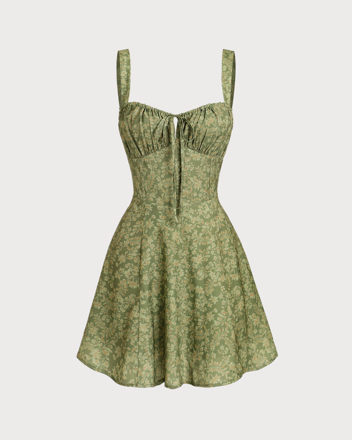 Emerald Bloom Green Floral Ruched Slip Mini Dress - Celestia Couture