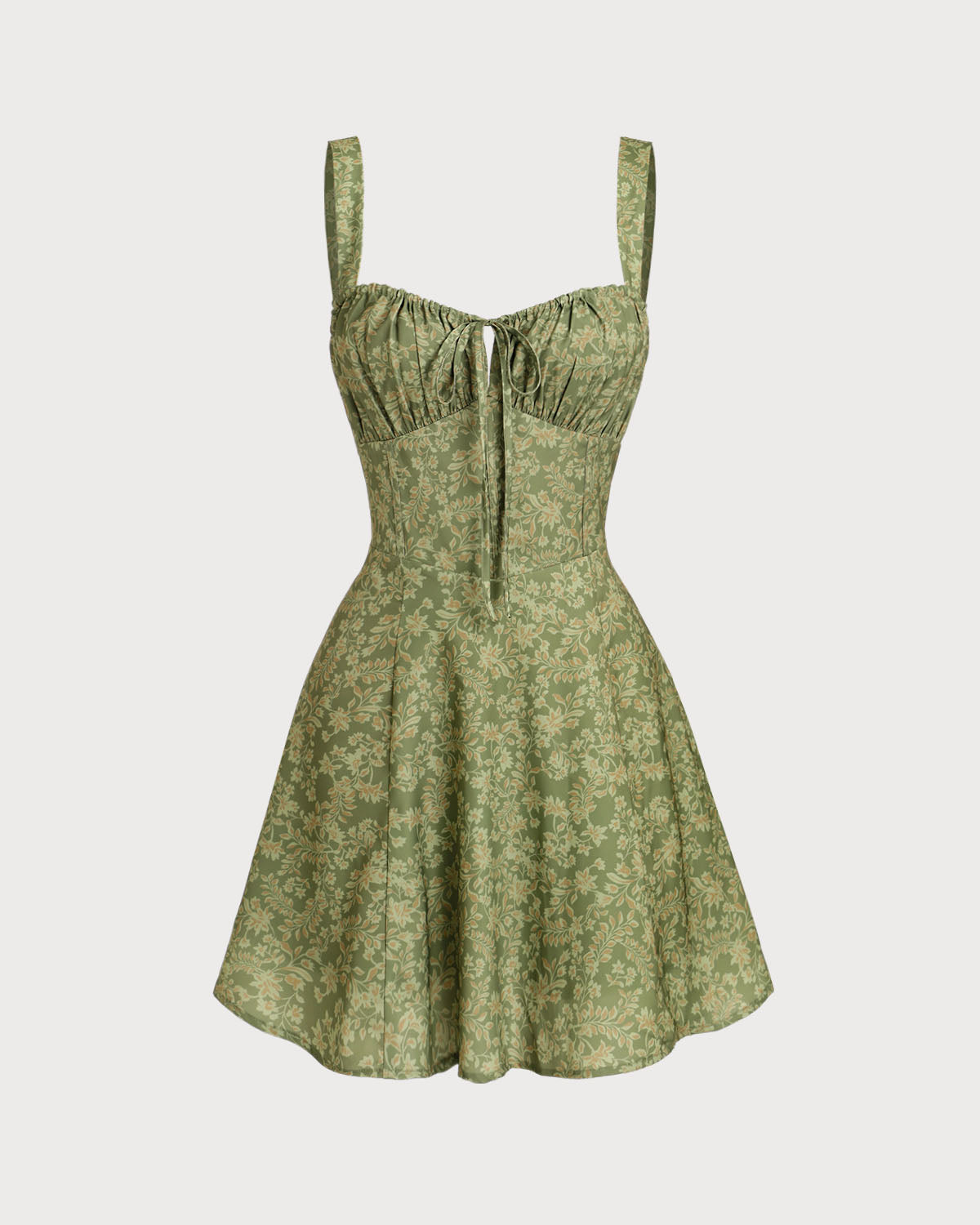 Emerald Bloom Green Floral Ruched Slip Mini Dress