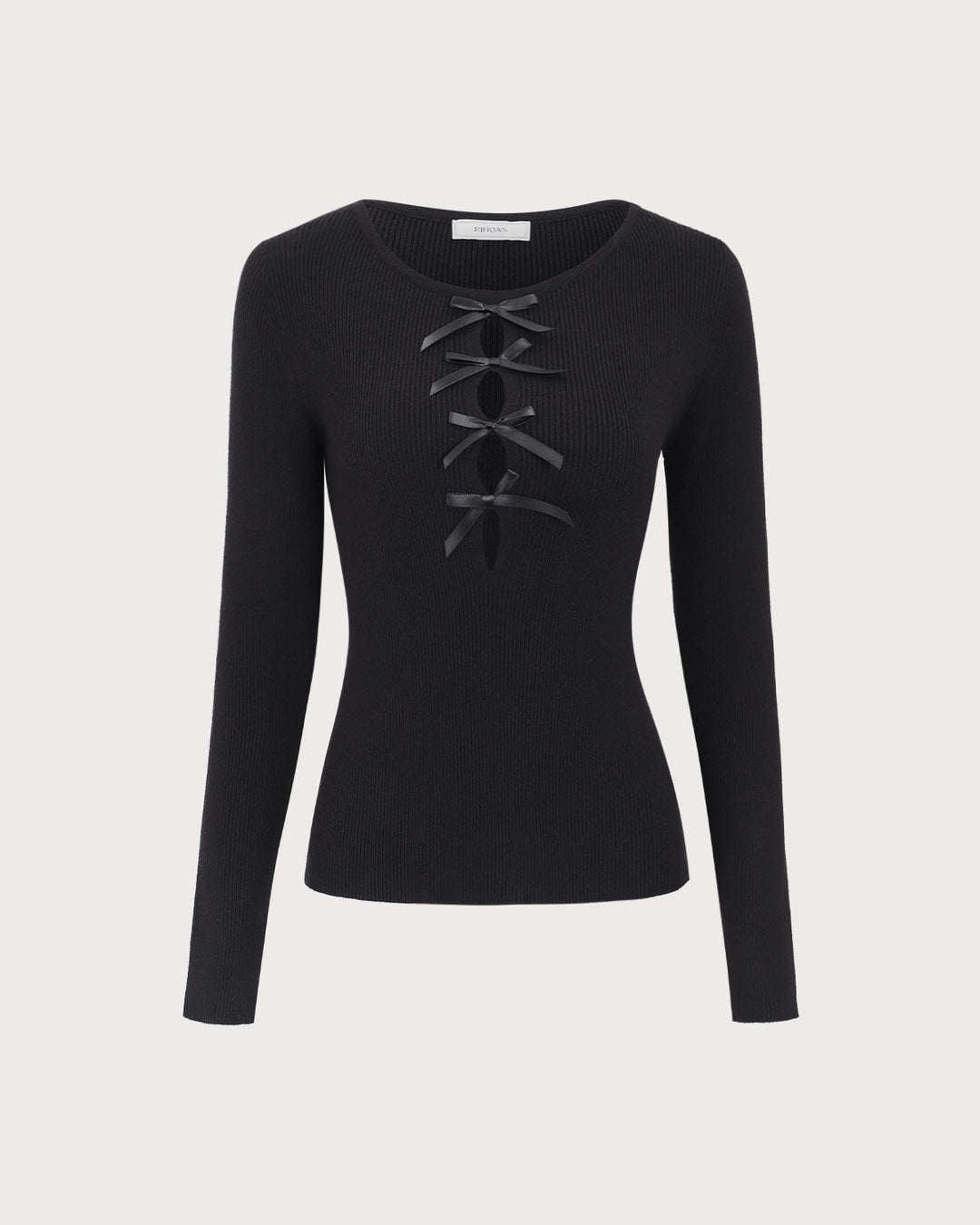 The Black Boat Neck Bowknot Front Knit Top - Celestia Couture