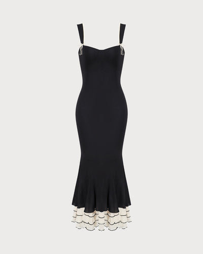 Mona Black Sweetheart Neck Bodycon Slip Maxi Dress