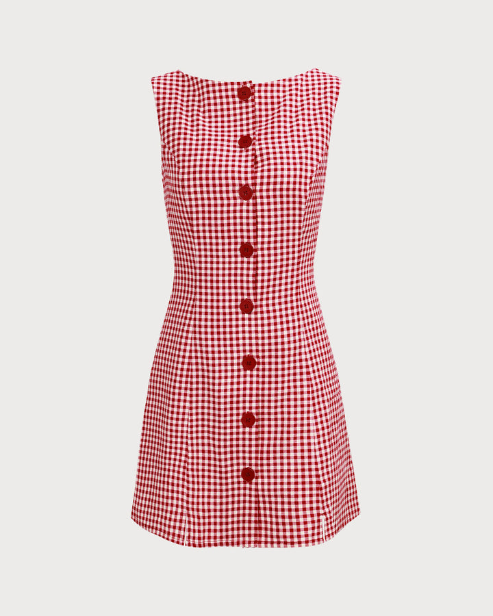 The Red Boat Neck Plaid Mini Dress - Celestia Couture