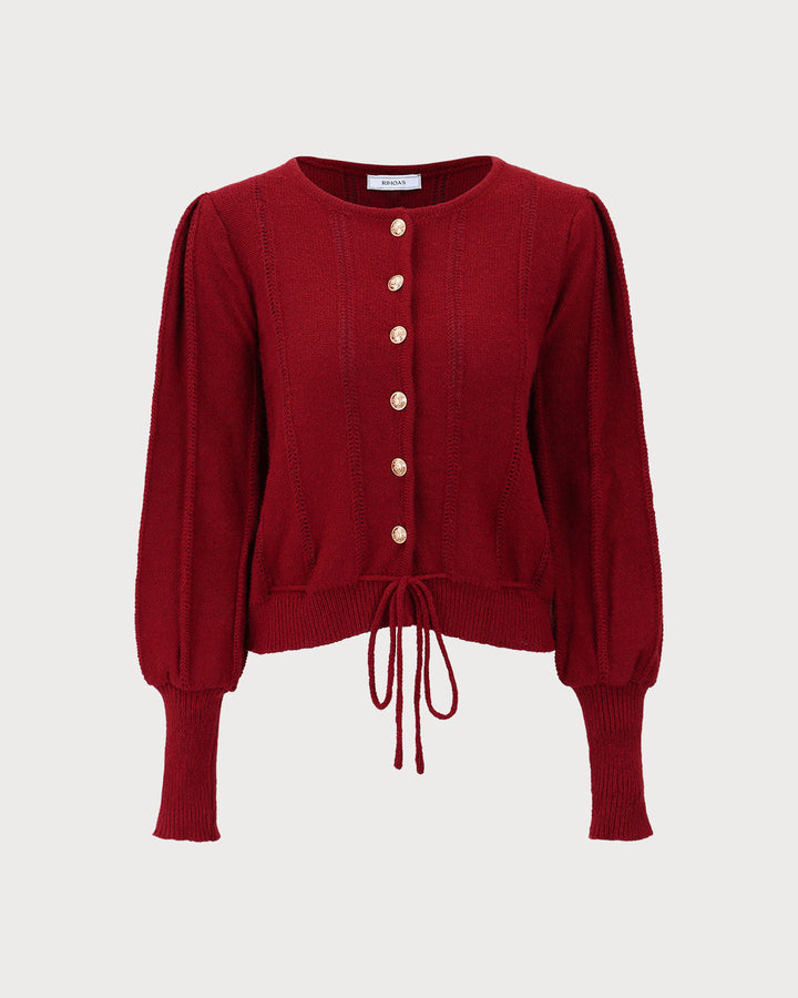 Red Lantern Sleeve Single-Breasted Cardigan - Celestia Couture
