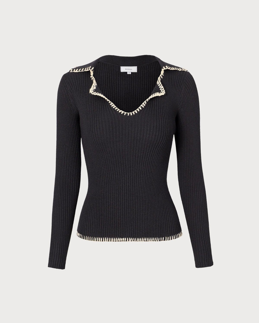 The Black Lapel Seam Colorblock Knit Top - Celestia Couture
