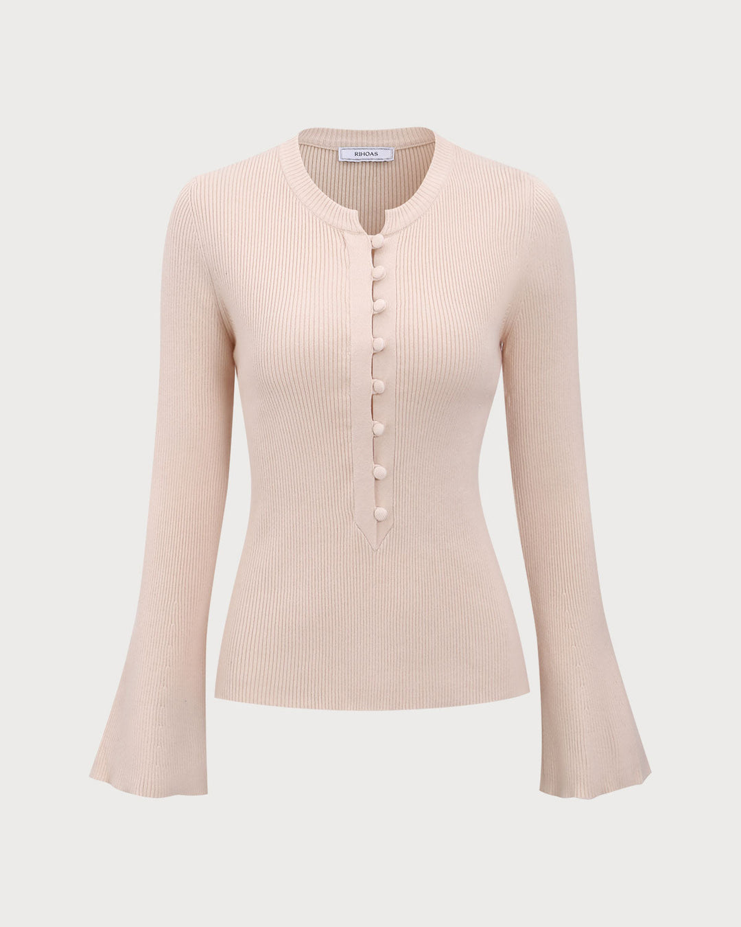 The Apricot Round Neck Button Up Knit Top - Celestia Couture
