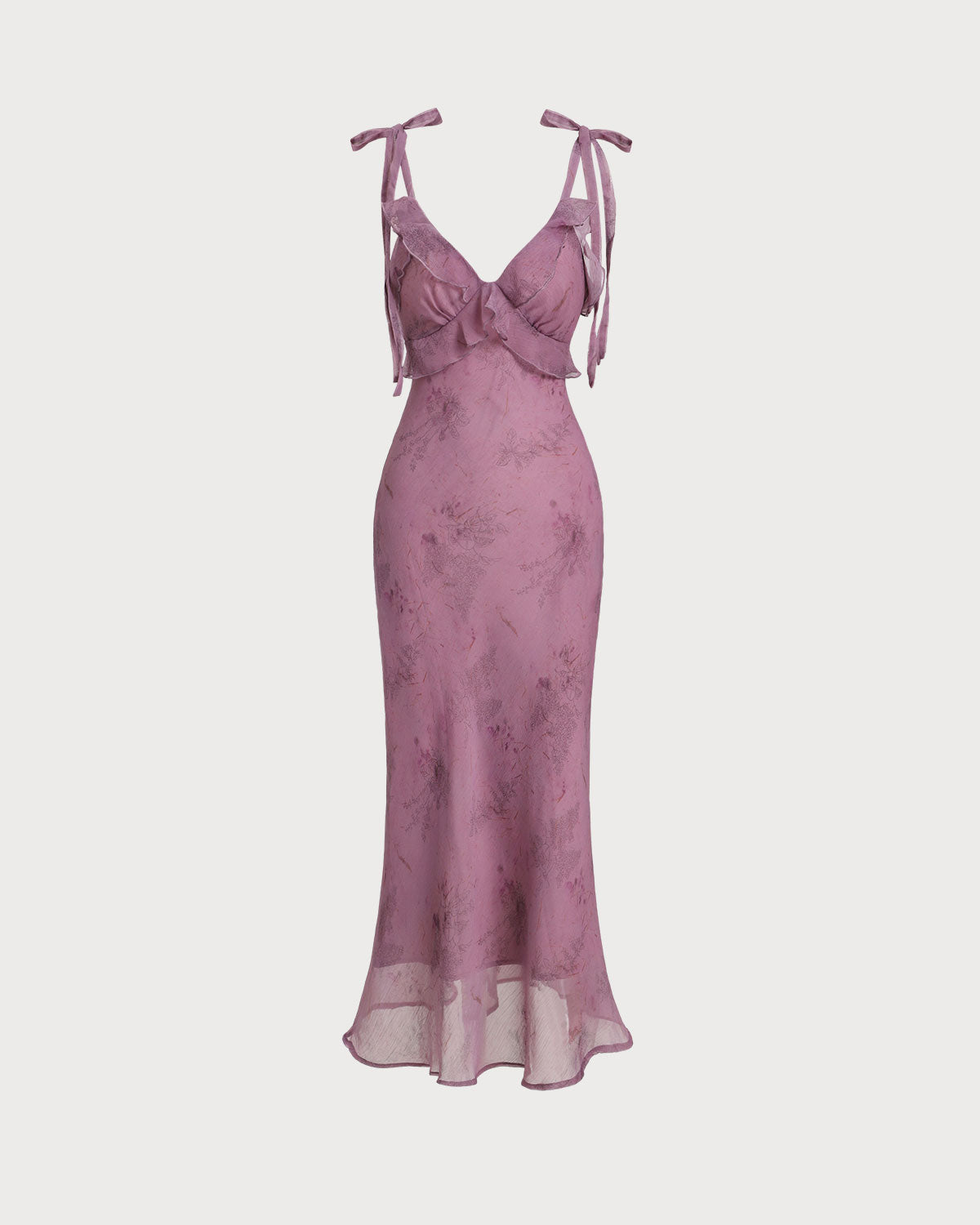 Violet Reverie Purple Floral Ruffle Tie Strap Midi Dress