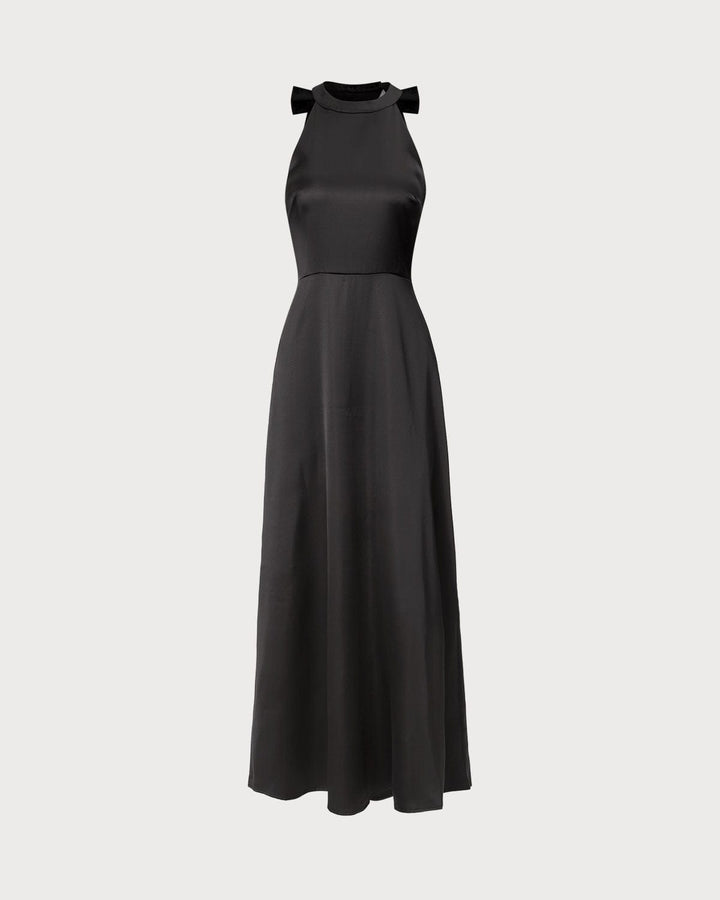The Black Halter Bowknot Cutout Maxi Dress - Celestia Couture