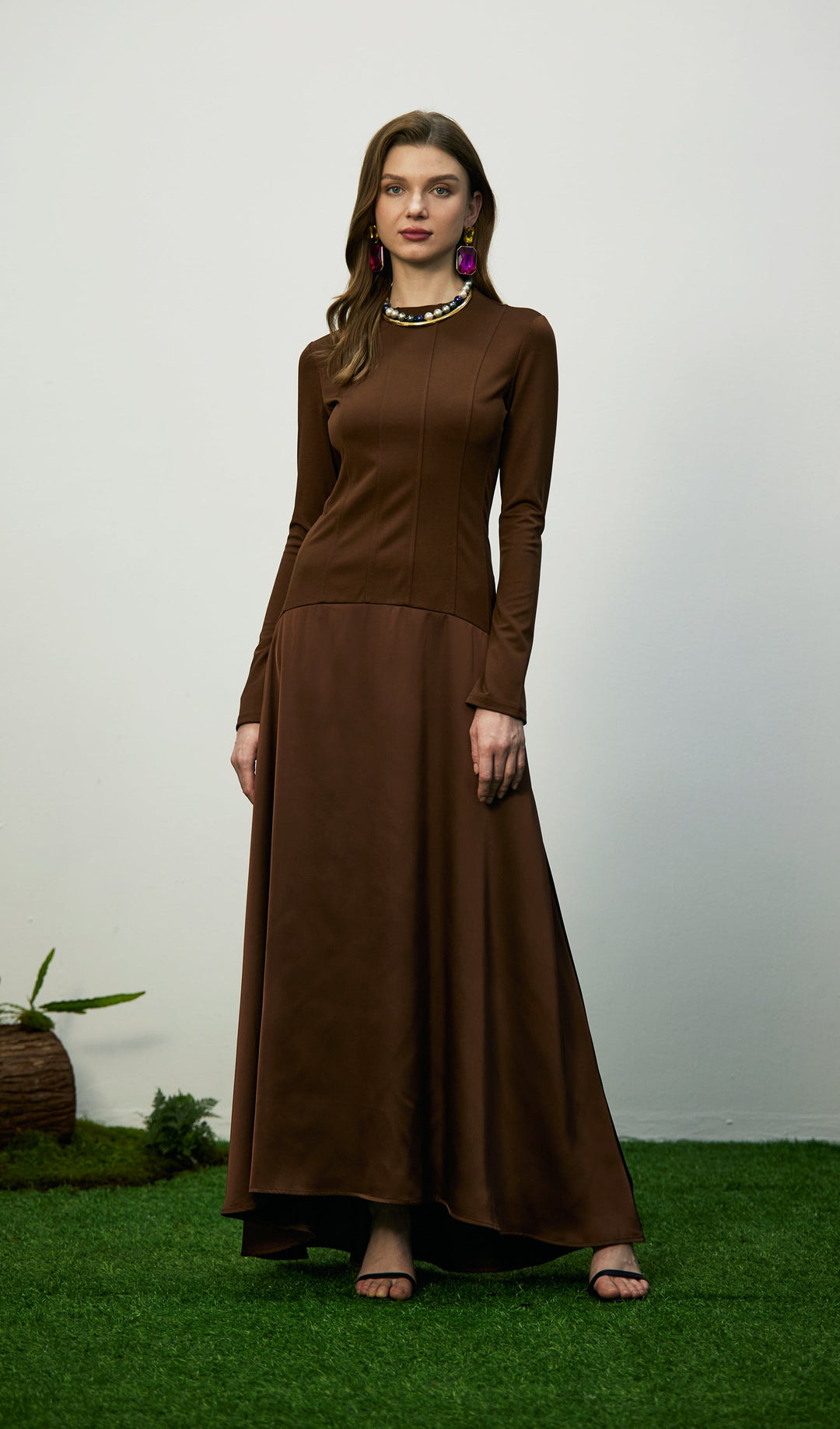 Trendy Knitted Satin Maxi Dress - Celestia Couture