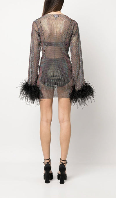 Sheer Rhinestone Mini Dress