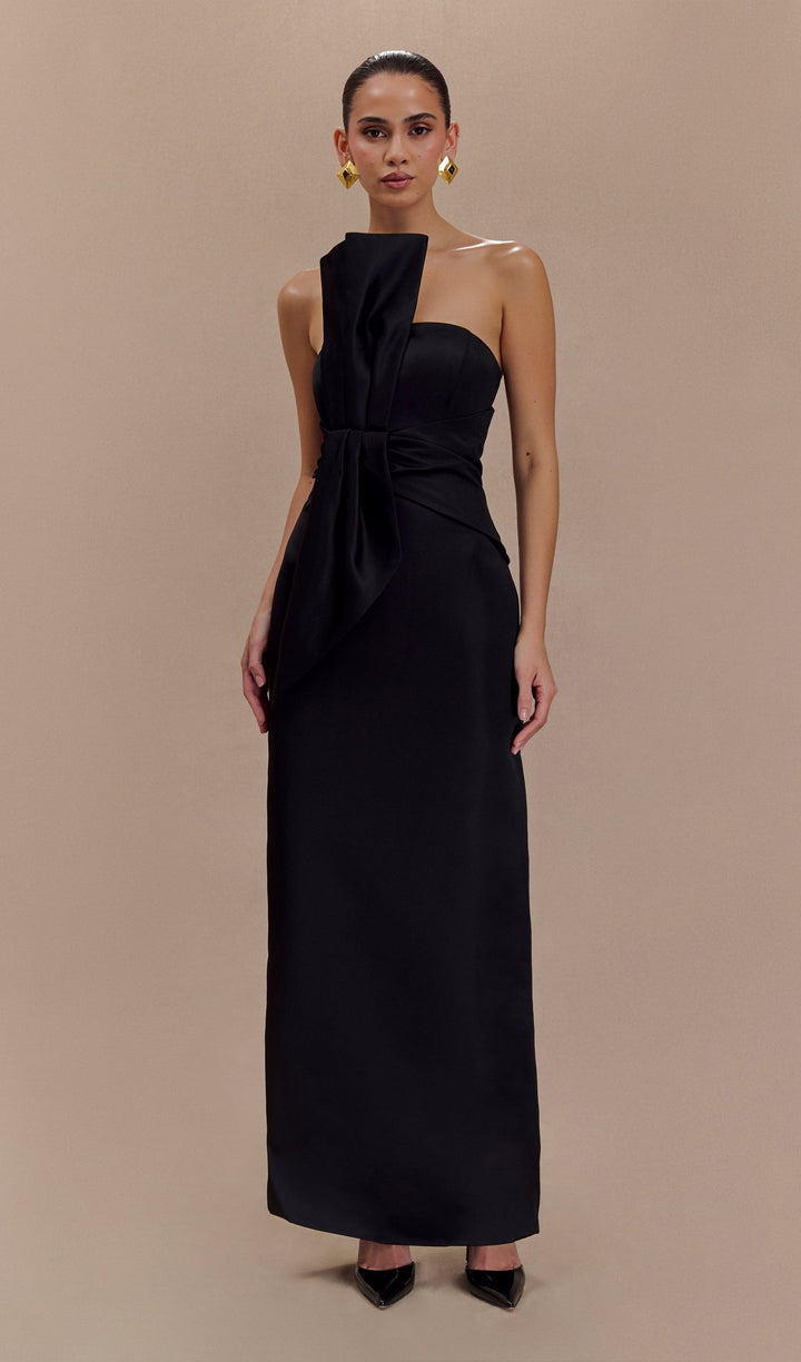 Black Strapless Satin Maxi Dress - Celestia Couture