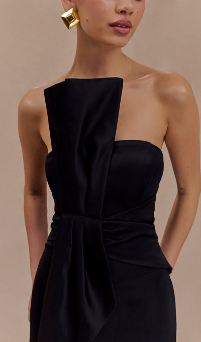 Black Strapless Satin Maxi Dress