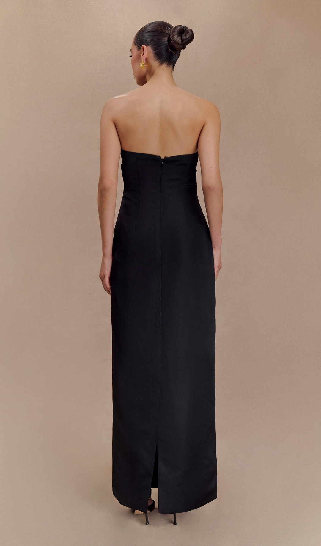 Black Strapless Satin Maxi Dress - Celestia Couture
