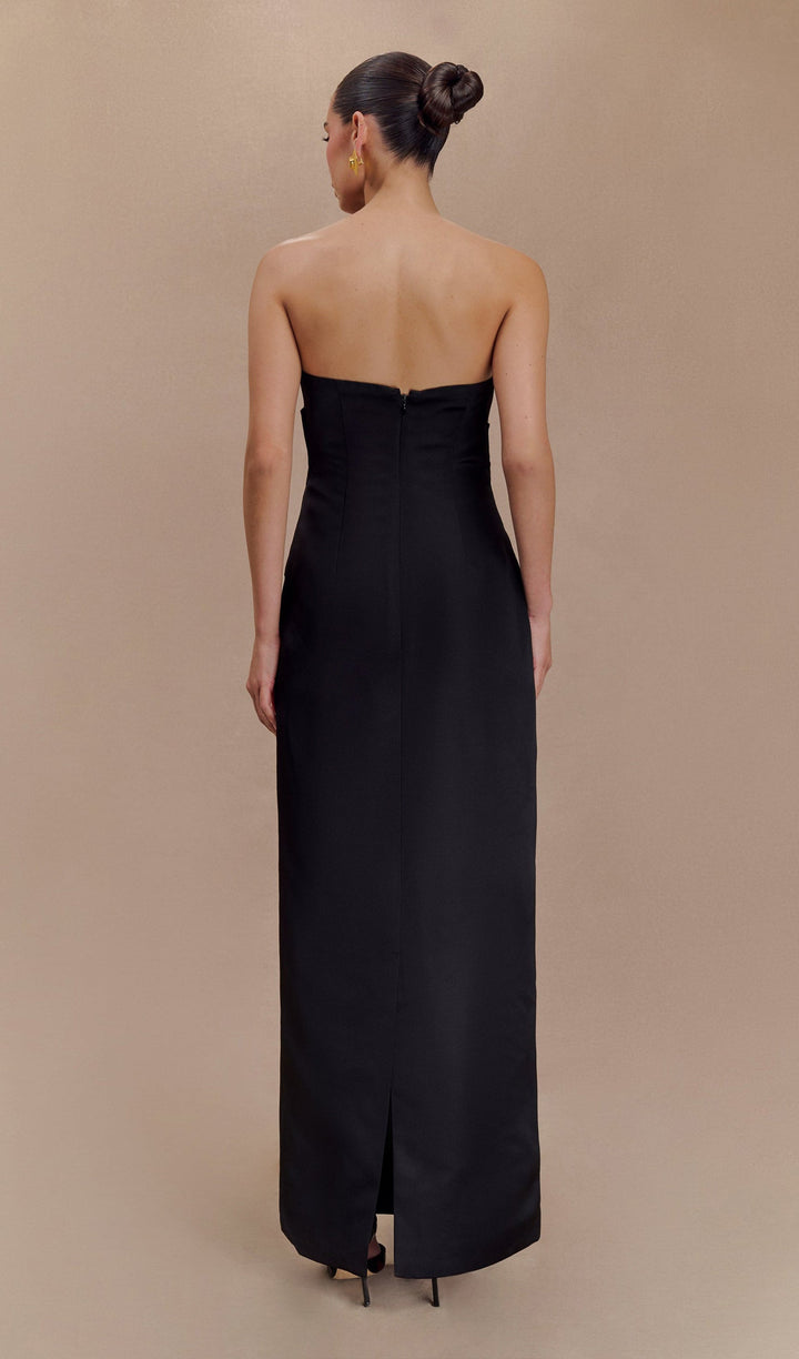 Black Strapless Satin Maxi Dress - Celestia Couture