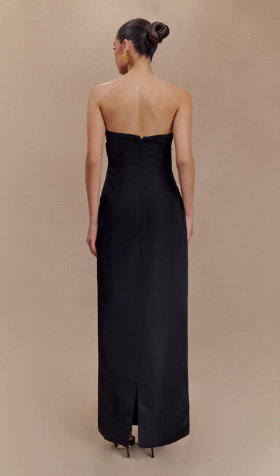 Black Strapless Satin Maxi Dress